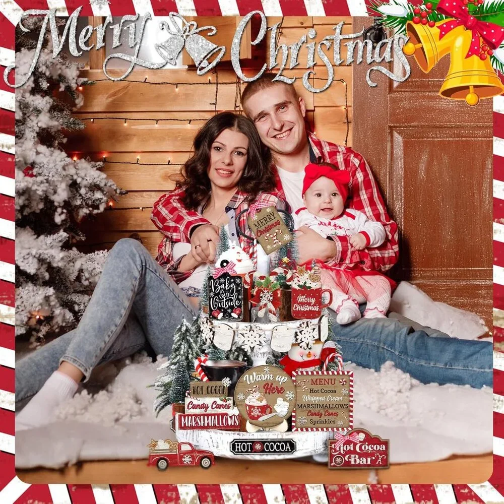 Charming Holiday Decor Set: 16 Wooden Christmas Tray Pieces for Your Home